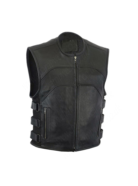Mens Motorcycle Biker Classic Vest Genuine Cowhide Leather Vest With Gun Pocket