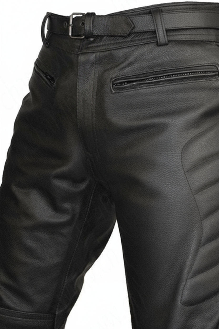 Mens CE Armored Leather Motorcycle Pant