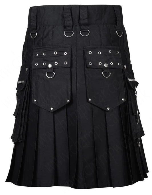 Black Gothic Kilt Detachable Pockets Modern Gothic Fashion Kilt