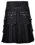 Black Gothic Kilt Detachable Pockets Modern Gothic Fashion Kilt