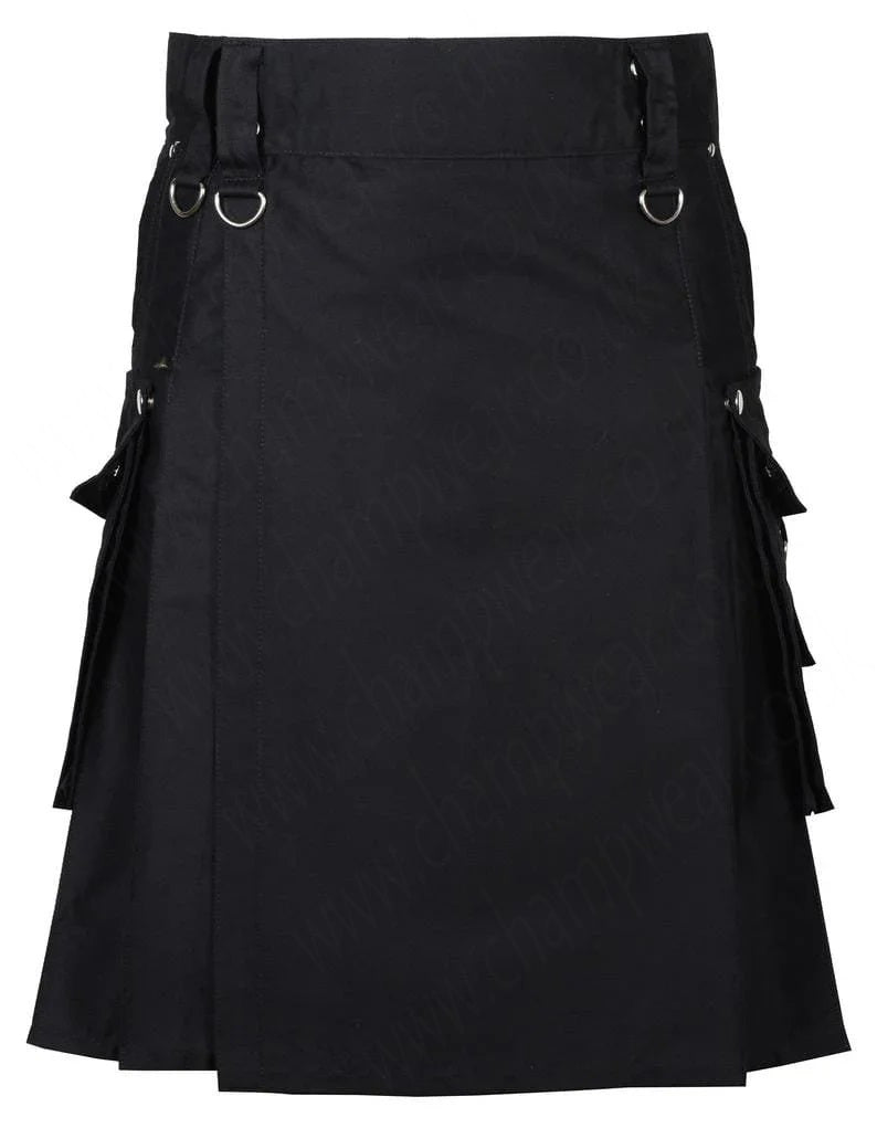 Black Gothic Kilt Detachable Pockets Modern Gothic Fashion Kilt
