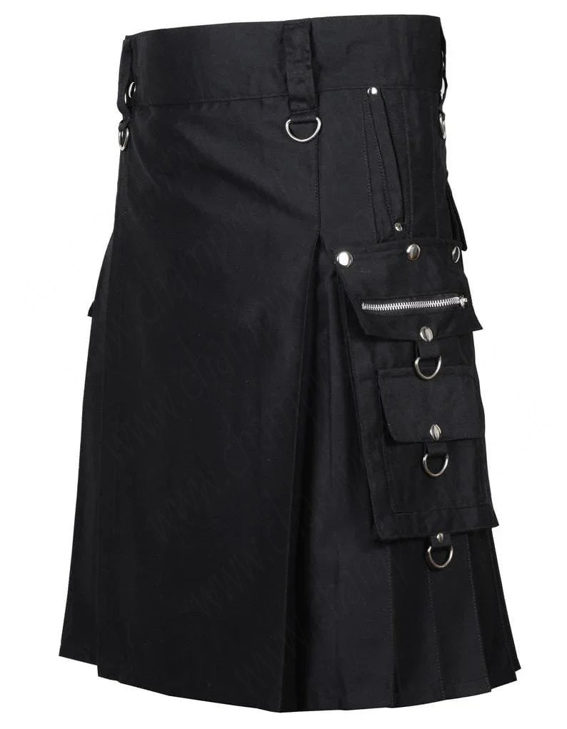 Black Gothic Kilt Detachable Pockets Modern Gothic Fashion Kilt
