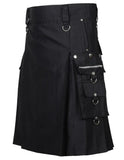 Black Gothic Kilt Detachable Pockets Modern Gothic Fashion Kilt