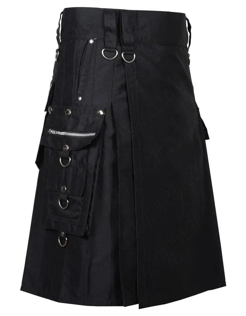 Black Gothic Kilt Detachable Pockets Modern Gothic Fashion Kilt