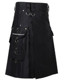 Black Gothic Kilt Detachable Pockets Modern Gothic Fashion Kilt