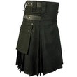 Black Cotton Utility Tactical Cargo Pockets Kilt