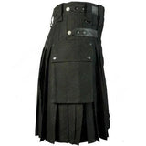 Black Cotton Utility Tactical Cargo Pockets Kilt