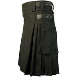 Black Cotton Utility Tactical Cargo Pockets Kilt