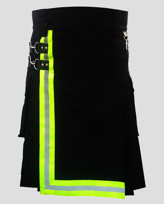 Black Firefighter Utility Kilt with Reflective Stripes