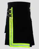 Black Firefighter Utility Kilt with Reflective Stripes