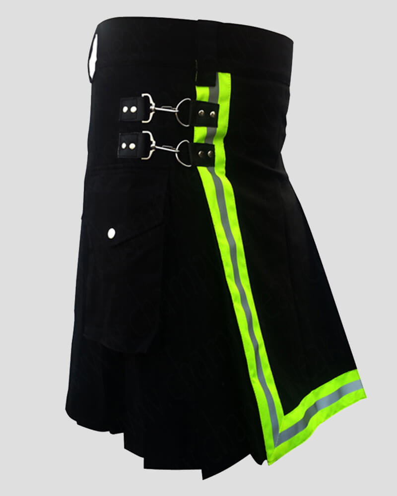 Black Firefighter Utility Kilt with Reflective Stripes