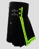 Black Firefighter Utility Kilt with Reflective Stripes