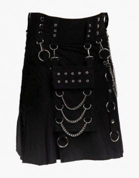 Black Gothic Utility Kilt with Chains & Ring Hardware – Punk Steampunk Fashion