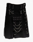 Black Gothic Utility Kilt with Chains & Ring Hardware – Punk Steampunk Fashion