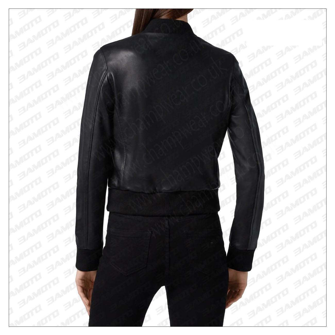 Black Leather Studded Bomber Jacket