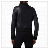 Black Leather Studded Bomber Jacket