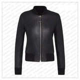 Black Leather Studded Bomber Jacket