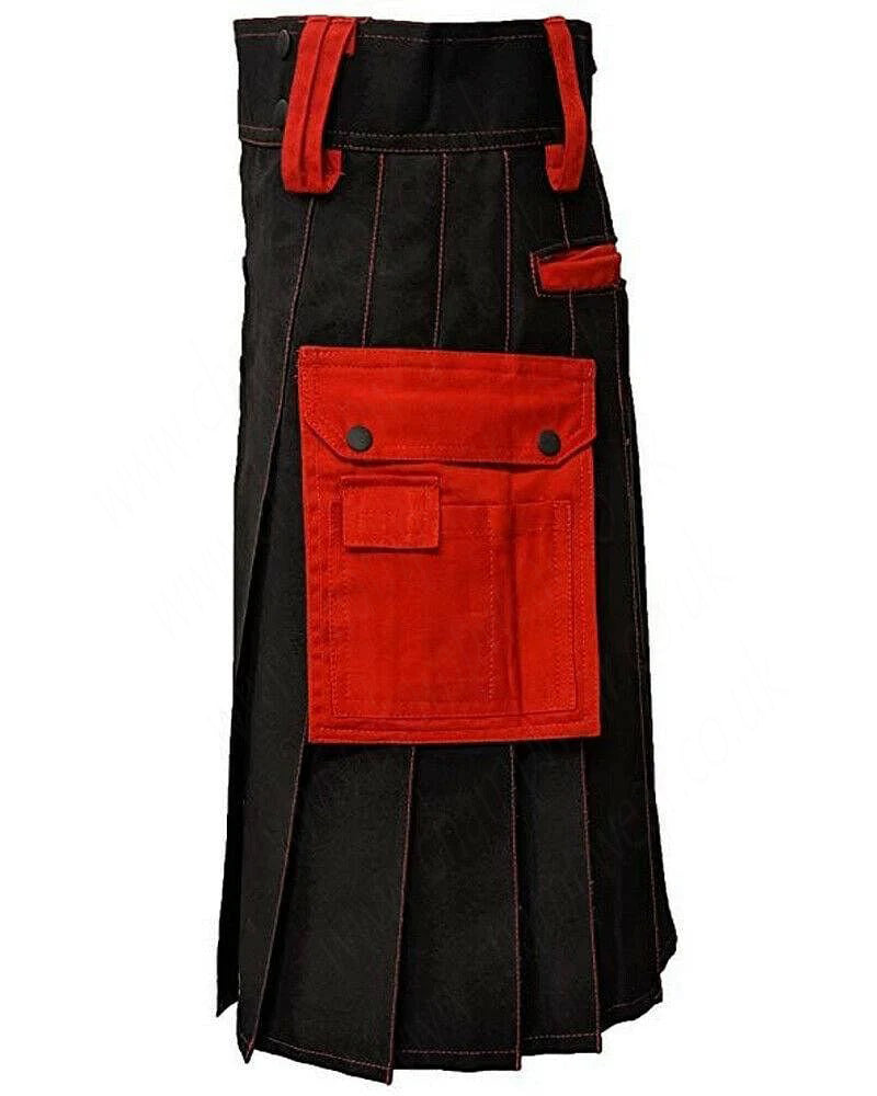 Black Red Cotton Fashion Sports Utility Scottish Kilt
