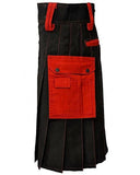 Black Red Cotton Fashion Sports Utility Scottish Kilt