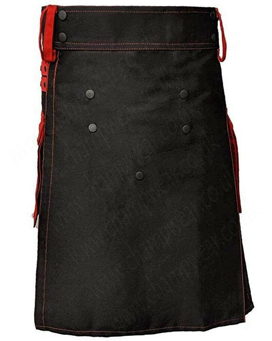 Black Red Cotton Fashion Sports Utility Scottish Kilt