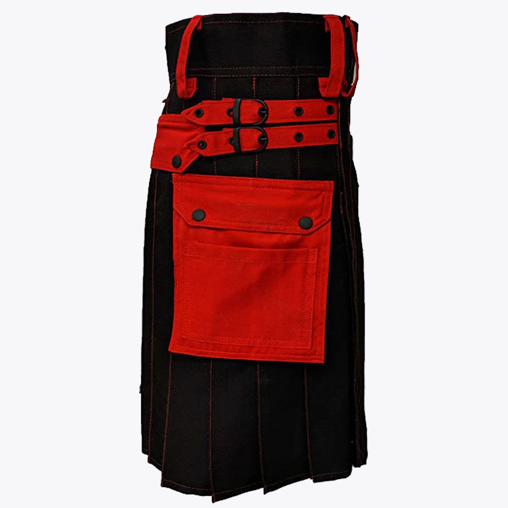 Black & Red Utility Cargo Kilt for Men