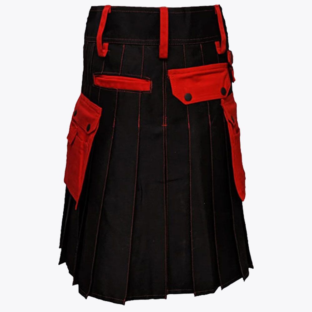 Black & Red Utility Cargo Kilt for Men