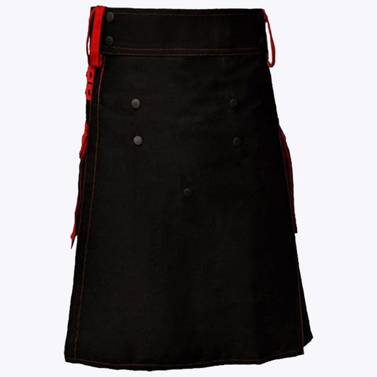 Black & Red Utility Cargo Kilt for Men