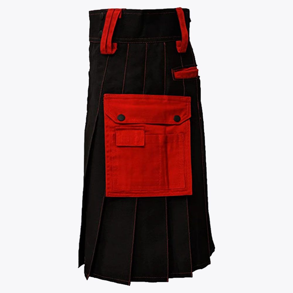 Black & Red Utility Cargo Kilt for Men