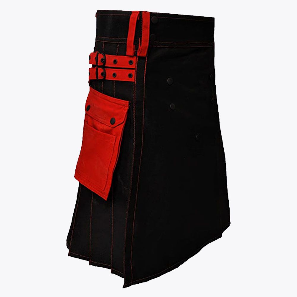 Black & Red Utility Cargo Kilt for Men