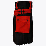 Black & Red Utility Cargo Kilt for Men