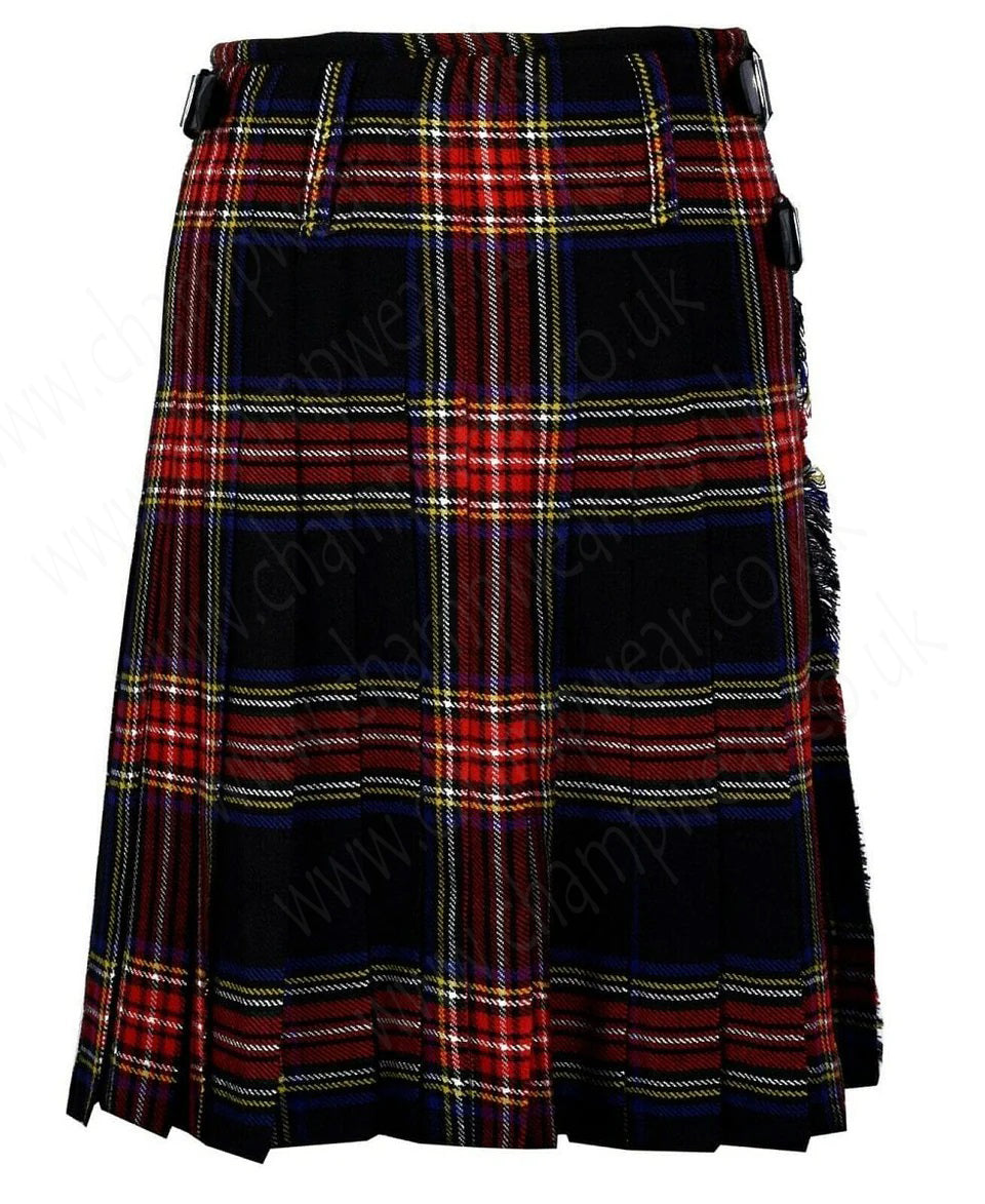 Black Stewart tartan 8 yard handmade traditional heavyweight kilt