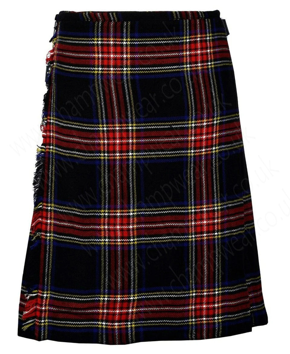 Black Stewart tartan 8 yard handmade traditional heavyweight kilt