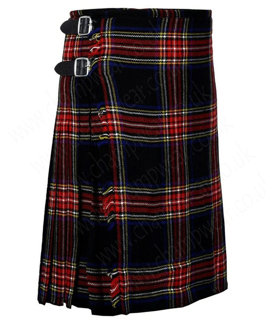 Black Stewart tartan 8 yard handmade traditional heavyweight kilt
