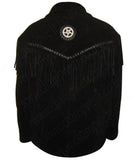 Black Suede Western Leather Jacket with black braiding