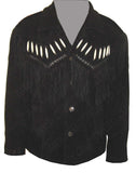 Black Suede Western Leather Jacket with black braiding