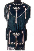 Black Suede Western Poncho with Fringe, Beads & Bone Accents