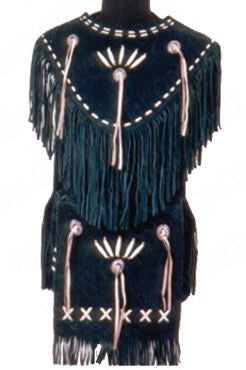 Black Suede Western Poncho with Fringe, Beads & Bone Accents