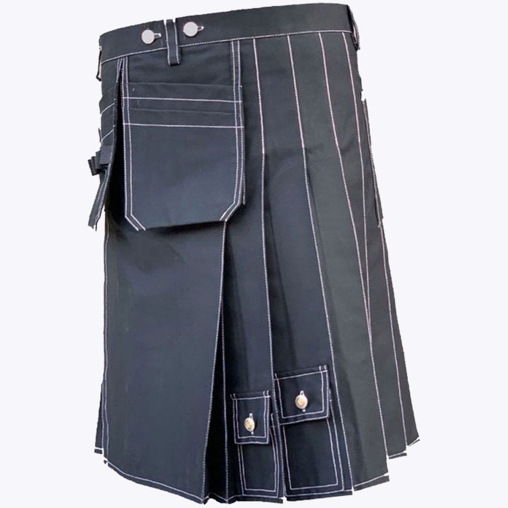 Black Utility Cargo Kilt for Men – Workwear Utility Kilt with Multi Pockets