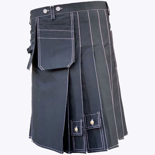 Black Utility Cargo Kilt for Men – Workwear Utility Kilt with Multi Pockets