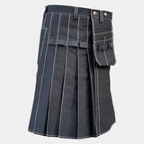 Black Utility Cargo Kilt for Men – Workwear Utility Kilt with Multi Pockets