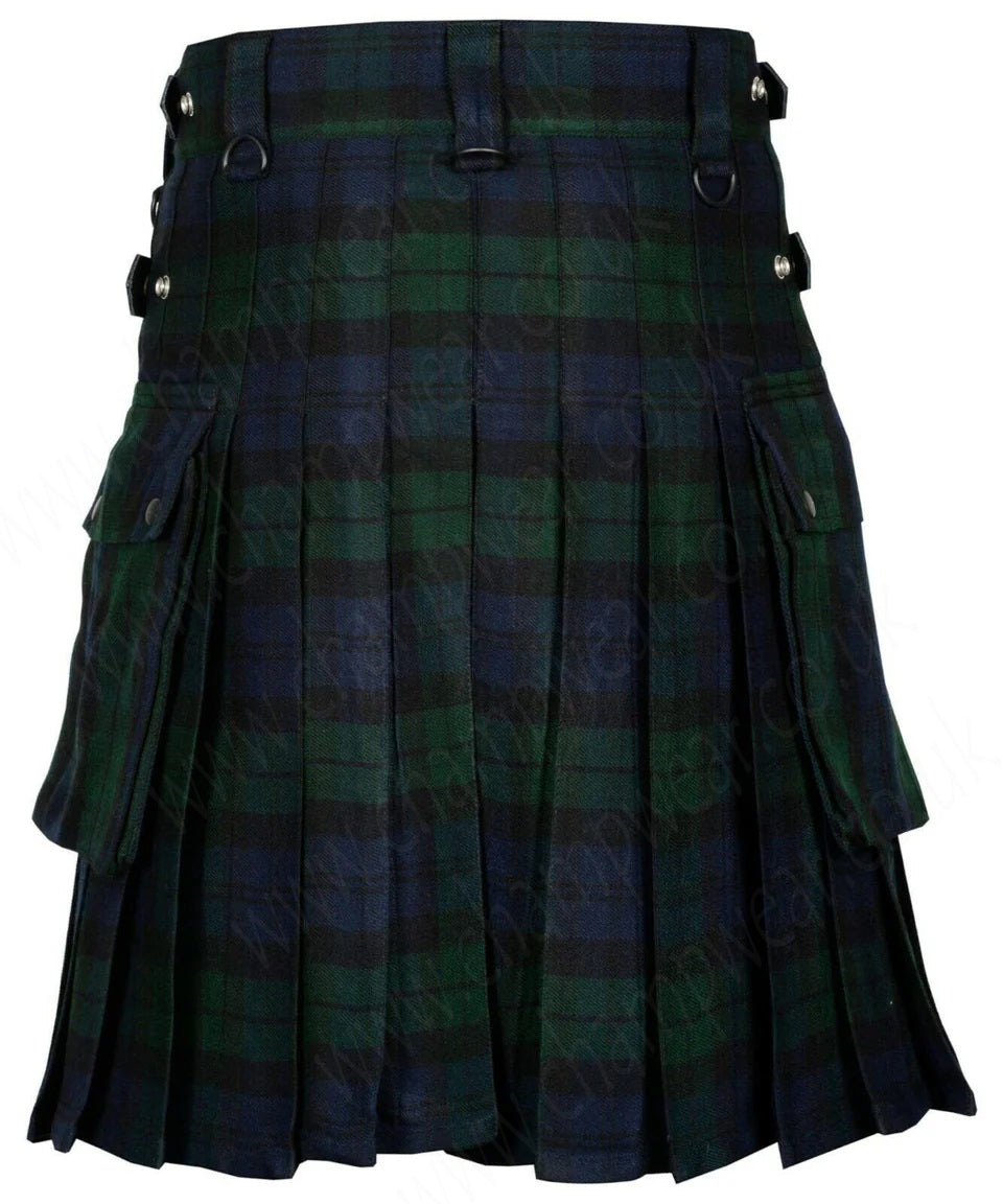 Black Watch Utility Modern Kilt with Leather Straps