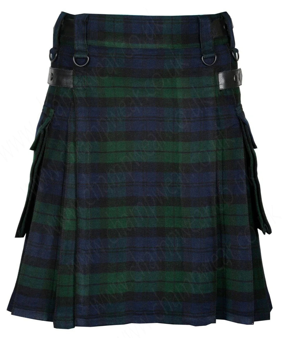 Black Watch Utility Modern Kilt with Leather Straps