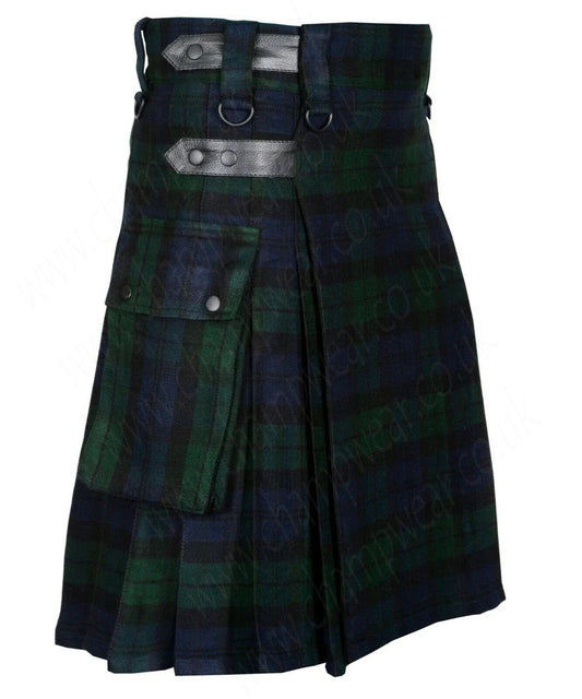 Black Watch Utility Modern Kilt with Leather Straps