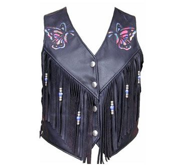 Black leather vest with embroided butterfly