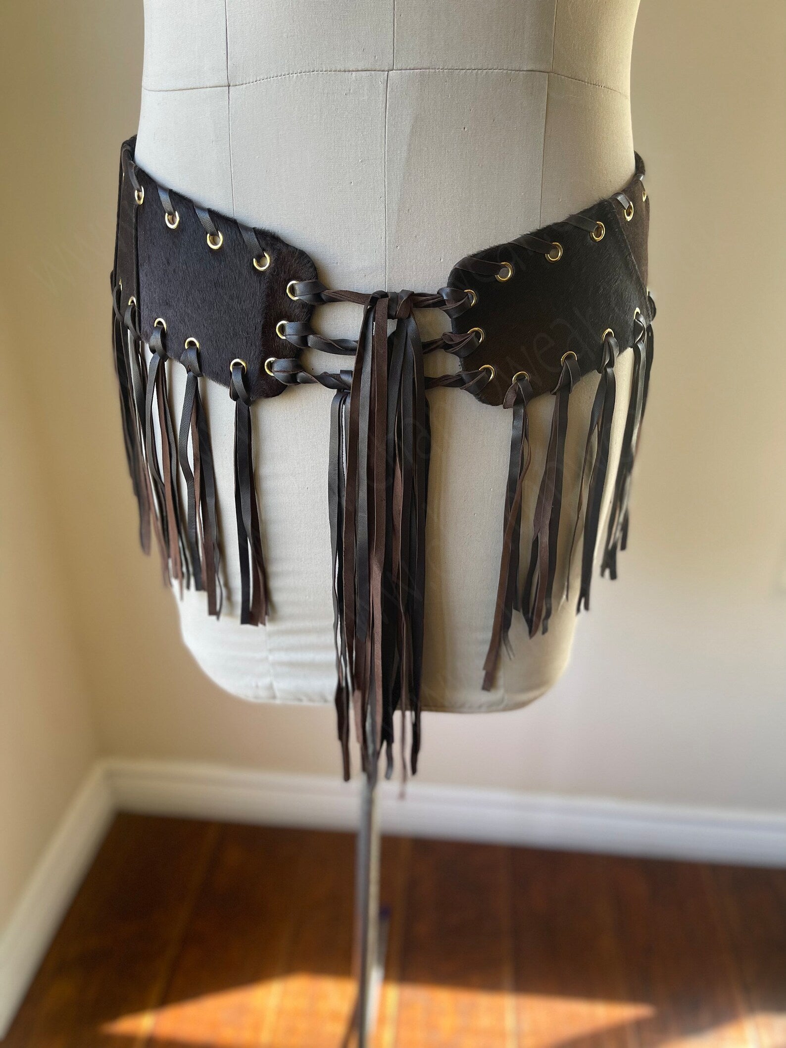 Brown Leather Belt with Long fringe