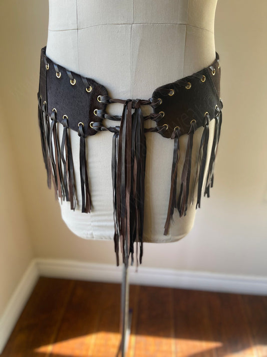 Brown Leather Belt with Long fringe