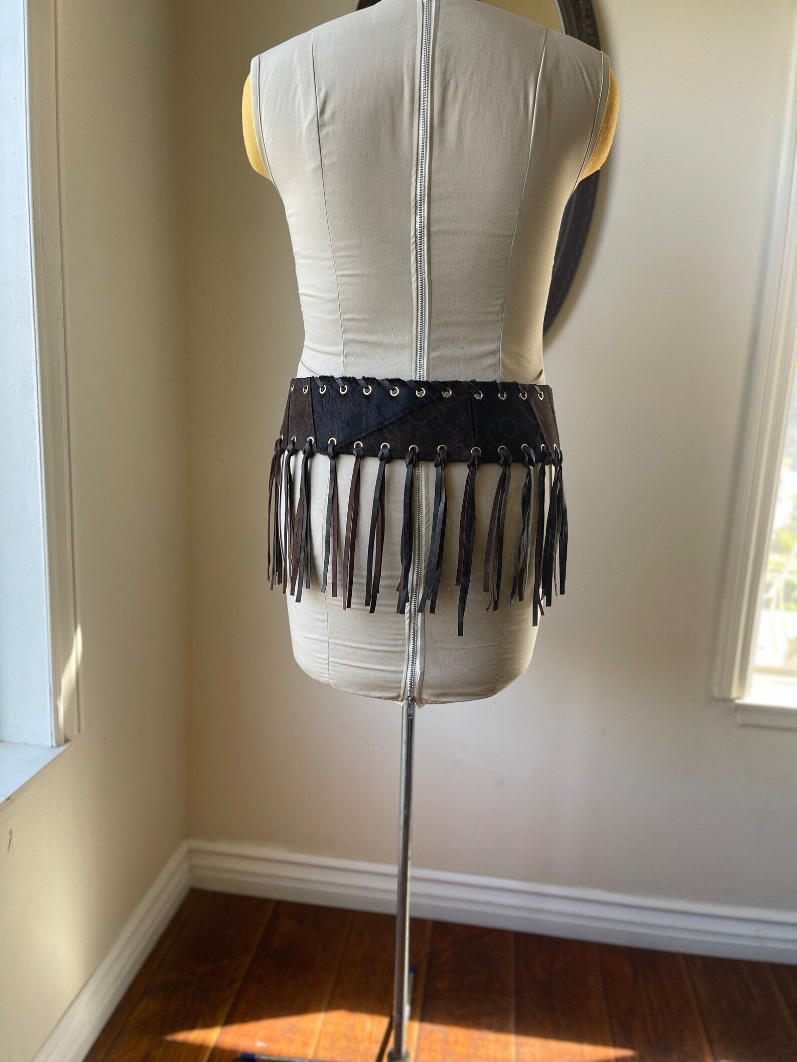 Brown Leather Belt with Long fringe