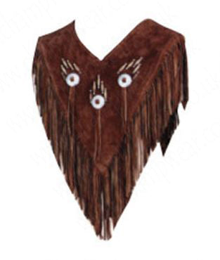 Brown Suede Poncho Vest with Fringe & Conchos