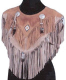 Brown Suede Western Poncho with Santa Fe Collar Fringe & Beaded Concho Detailing