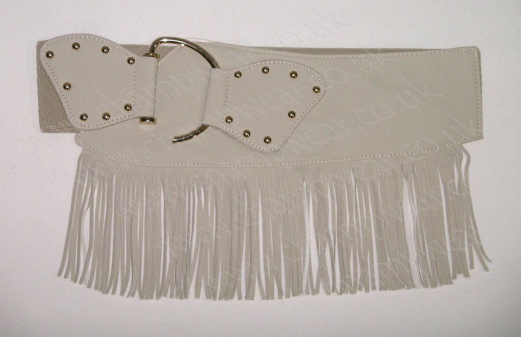 Cream Suede leather fringe belt